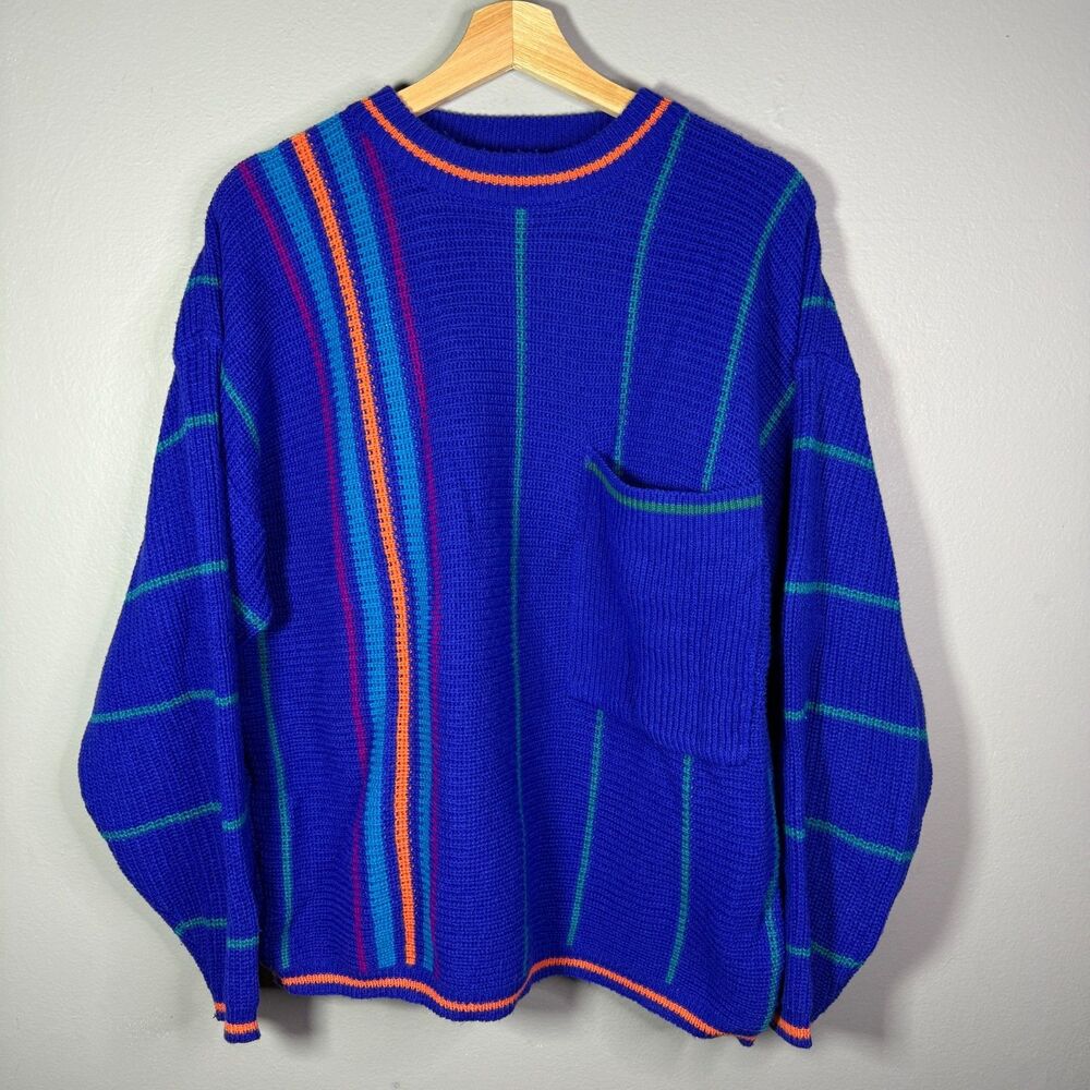 Vintage Ocean Pacific OP Sweater Mens Colorblock Striped Knit 90s Surf Y2K